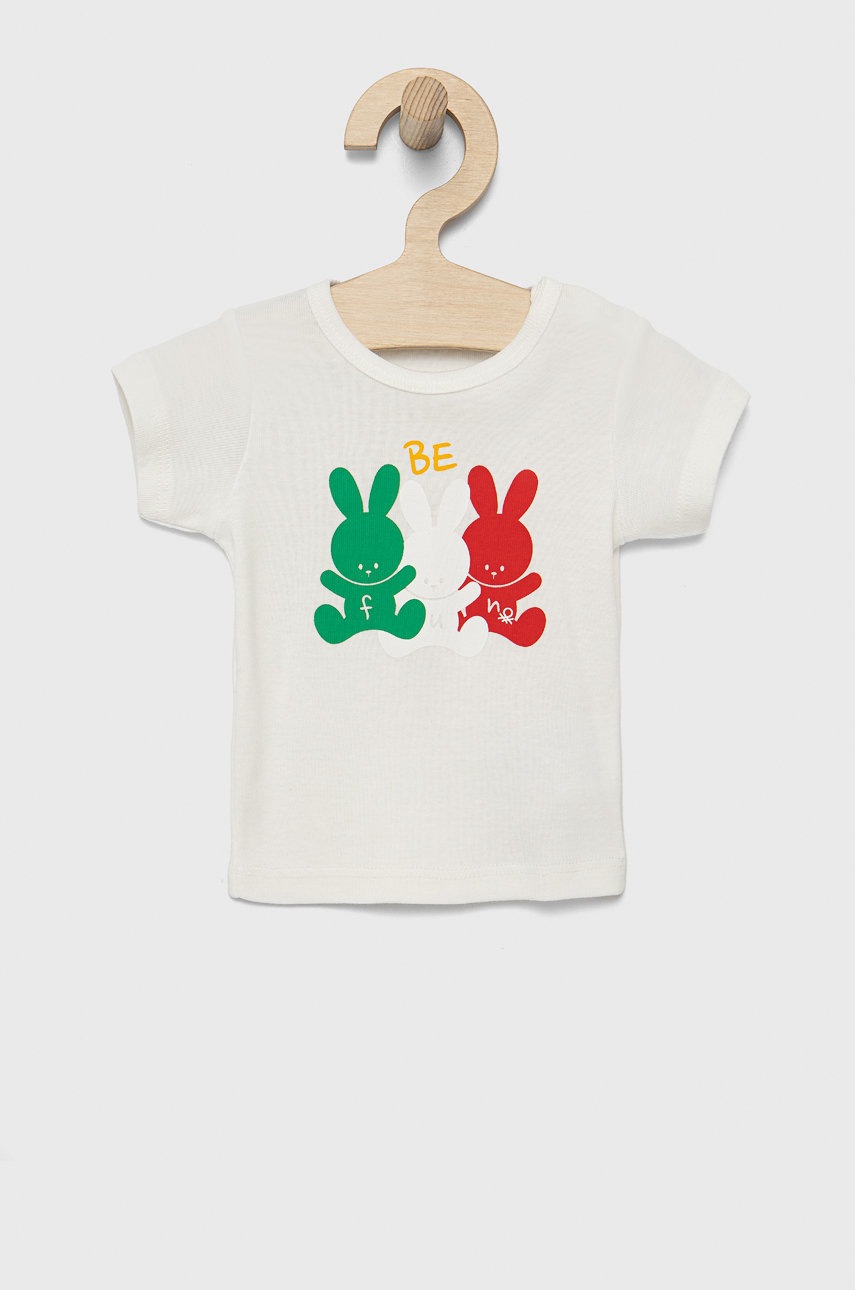 

Детска памучна тениска United Colors of Benetton в бяло с принт, Бял