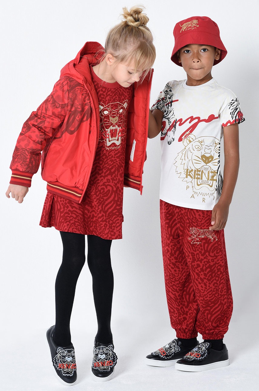 

Детска памучна тениска Kenzo Kids в бяло с десен, Бял