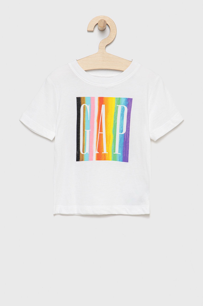 

Детска памучна тениска GAP в бяло с принт, Бял