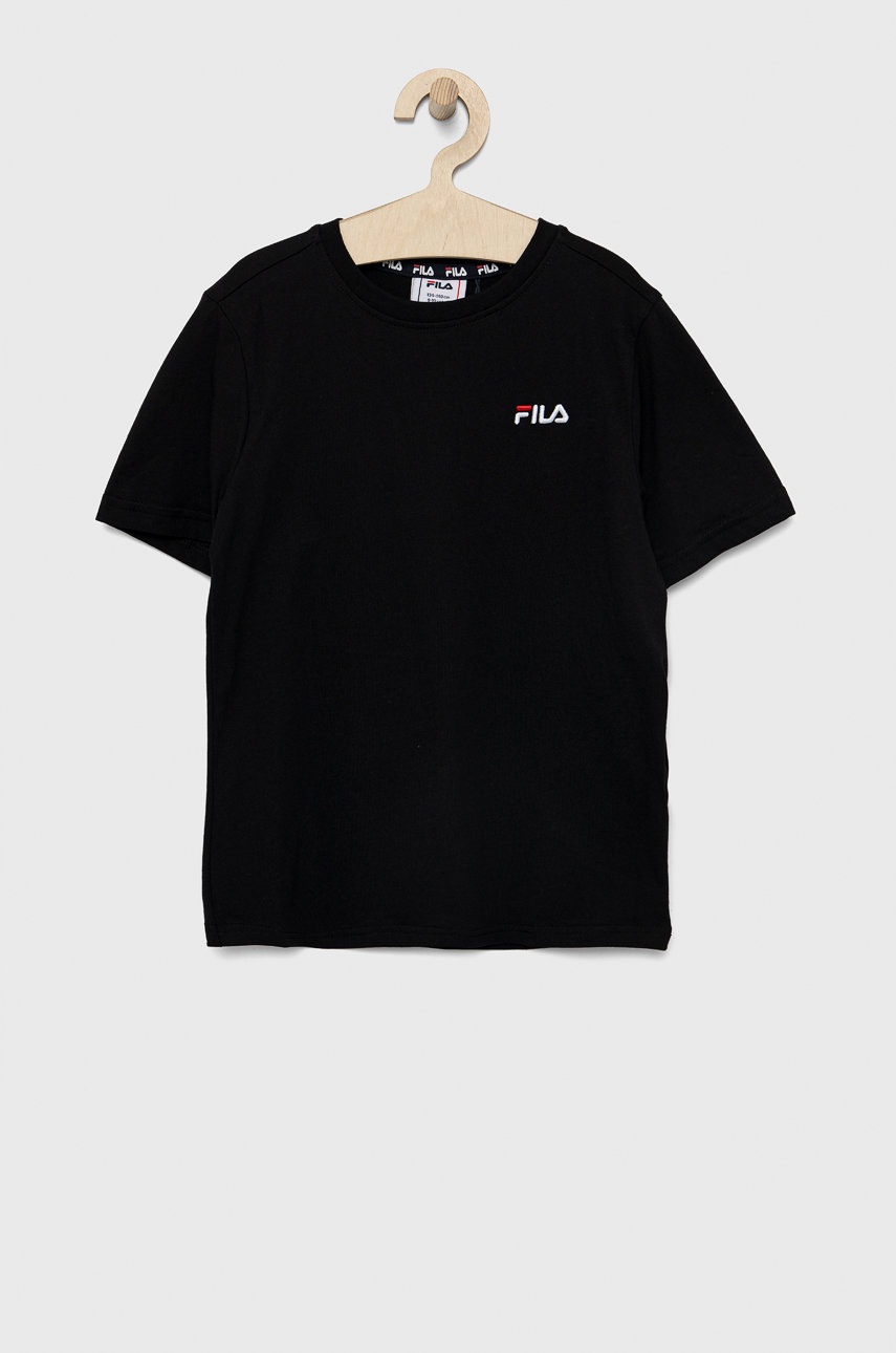 

Детска памучна тениска Fila в черно с апликация, Черен