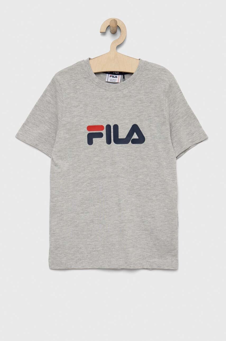 

Дитяча бавовняна футболка Fila колір сірий з принтом