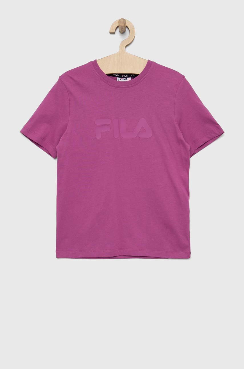

Детская хлопковая футболка Fila цвет фиолетовый с принтом