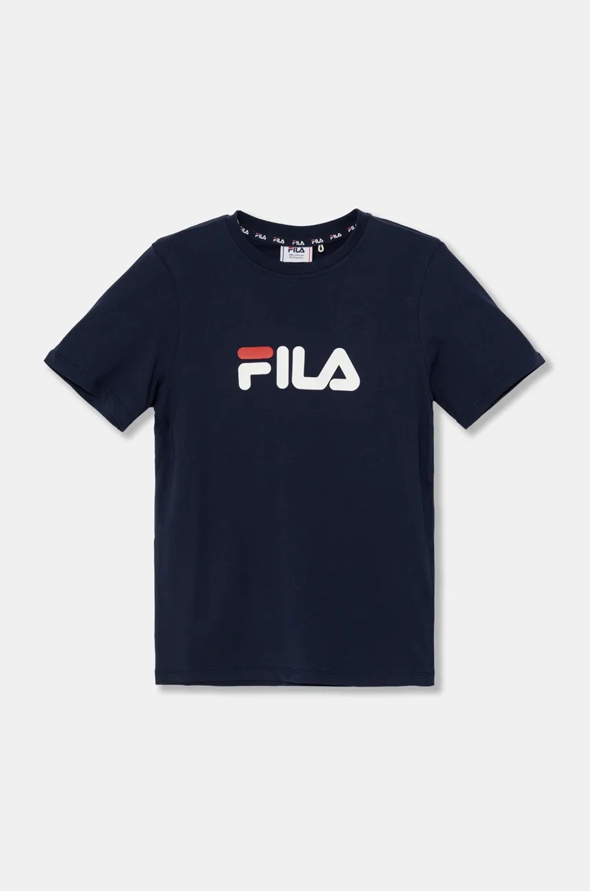 

Детска памучна тениска Fila в тъмносиньо с принт, Тъмносин