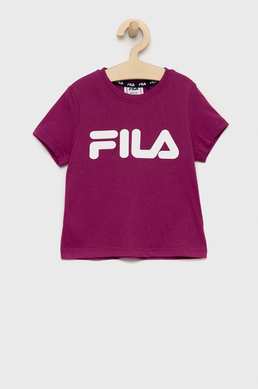 

Детска памучна тениска Fila в розово с принт, Розов