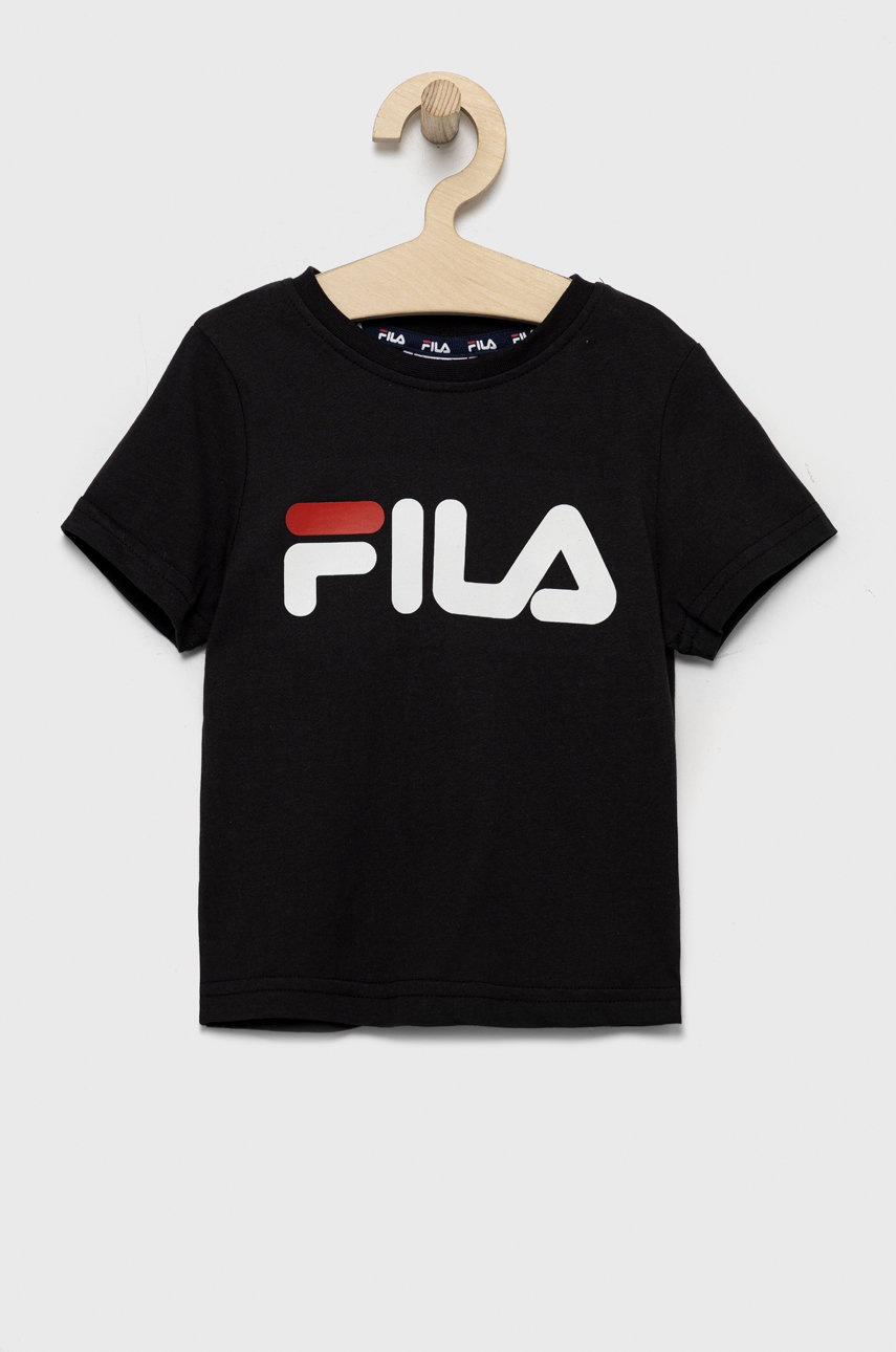 

Детска памучна тениска Fila в черно с принт, Черен