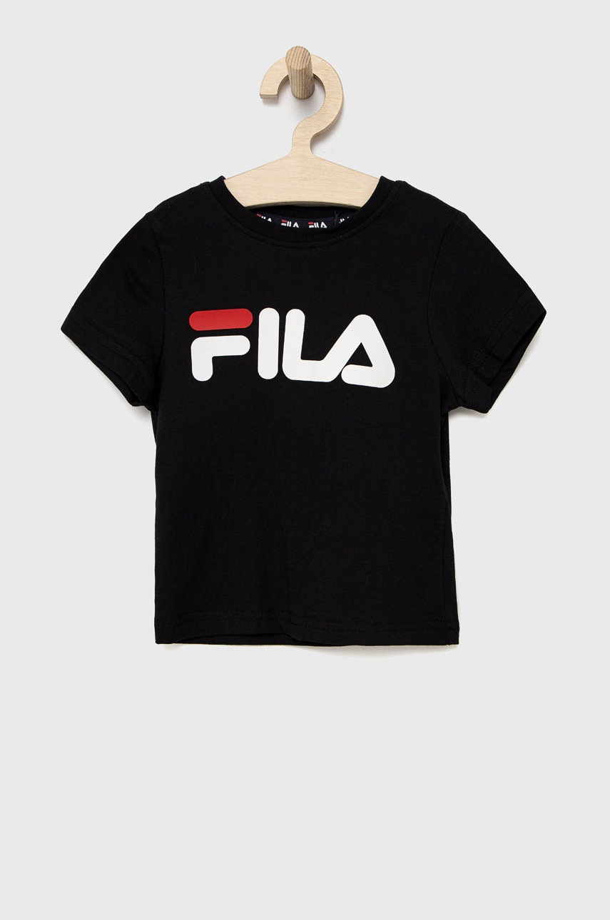 

Детска памучна тениска Fila в черно с принт, Черен