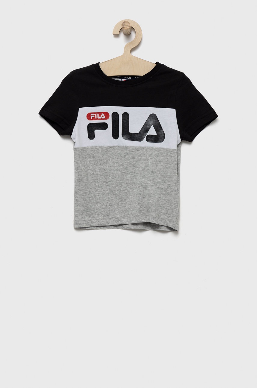 

Детска памучна тениска Fila в черно с десен, Черен
