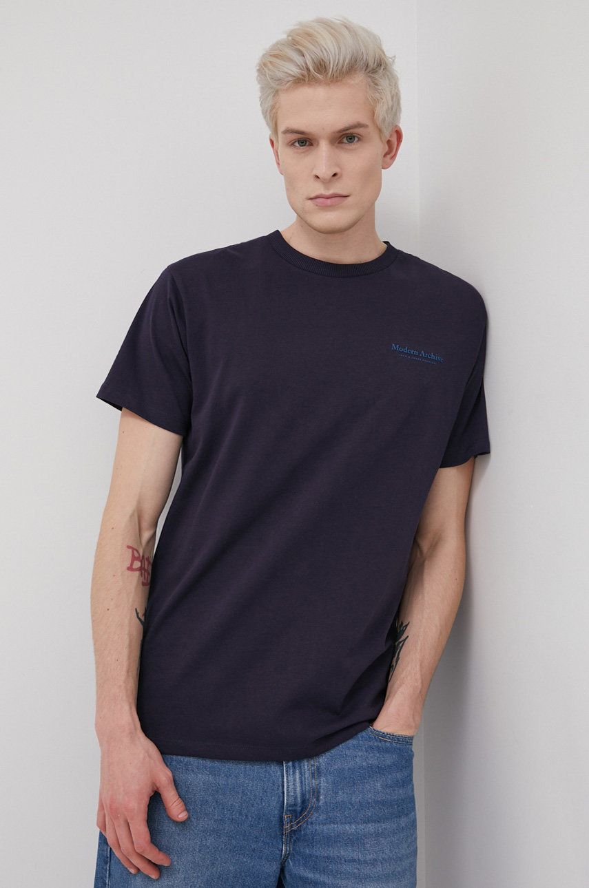 Premium by Jack&Jones T-shirt bawełniany kolor granatowy gładki