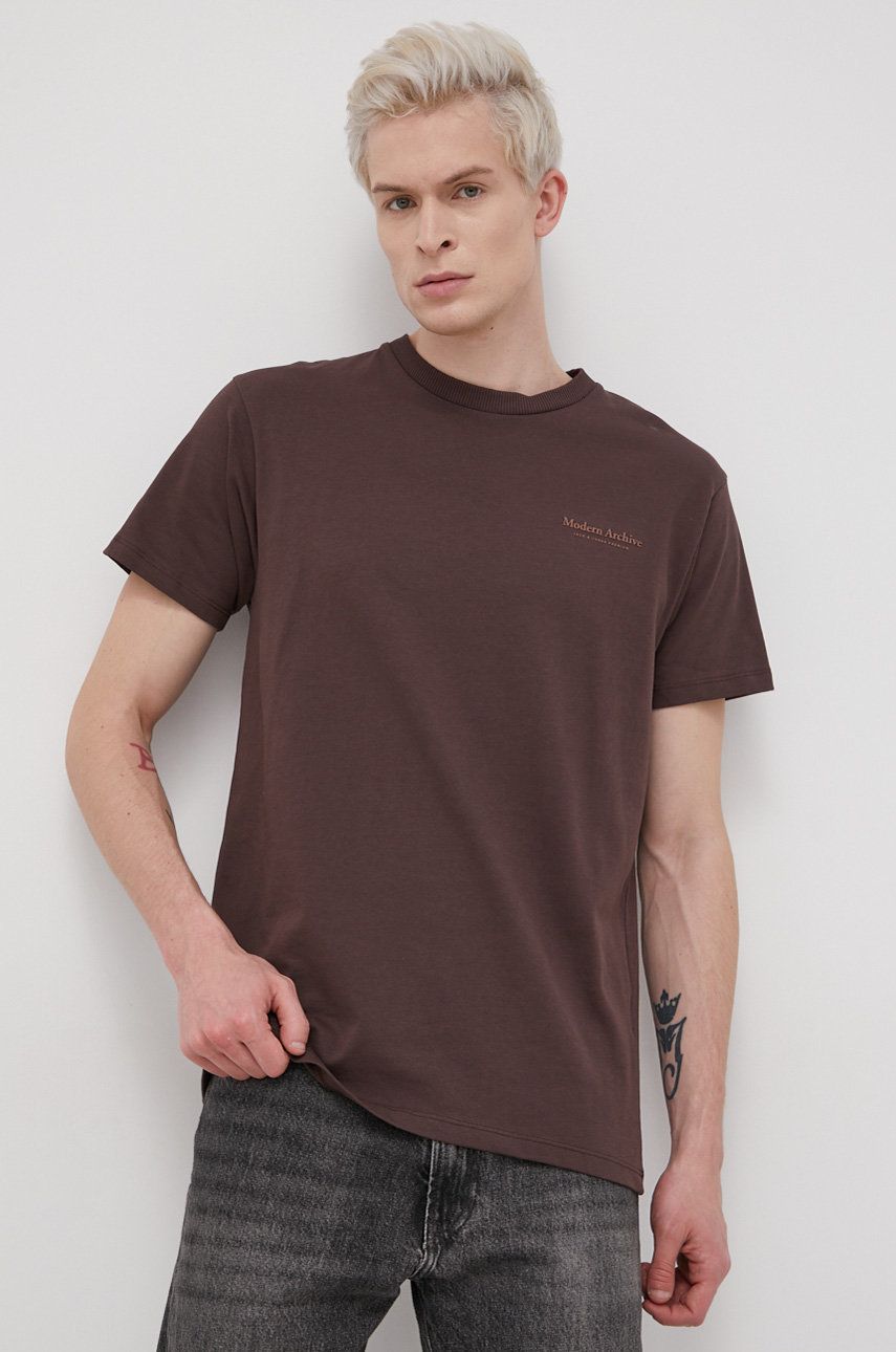 Premium by Jack&Jones T-shirt bawełniany kolor brązowy gładki
