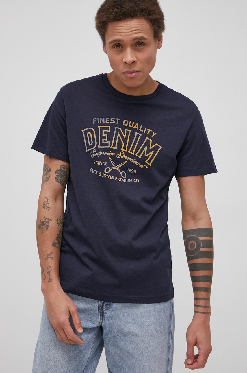 

Памучна тениска Premium by Jack&Jones в тъмносиньо с изчистен дизайн, Тъмносин