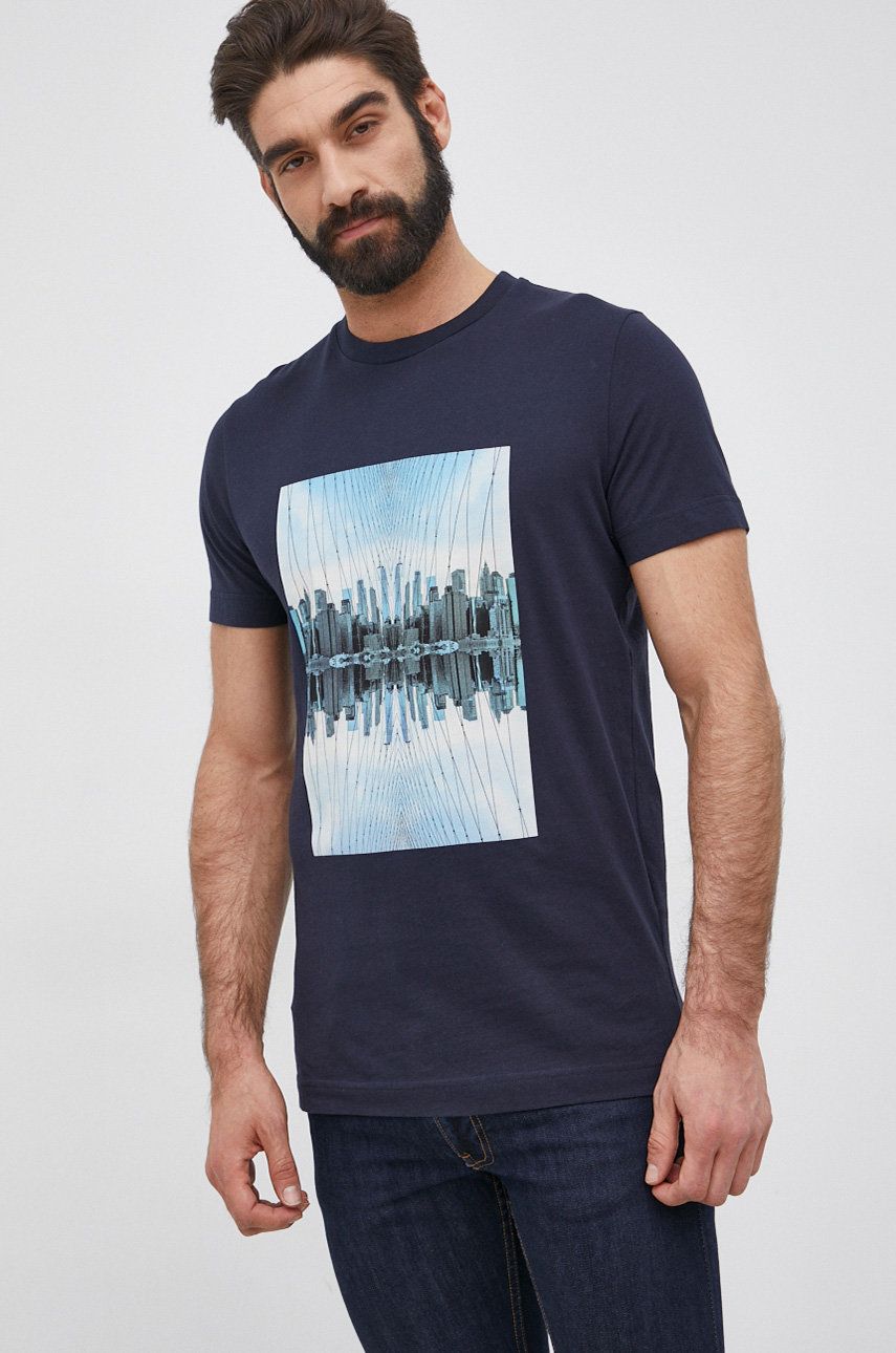 Selected Homme T-shirt bawełniany kolor granatowy z nadrukiem