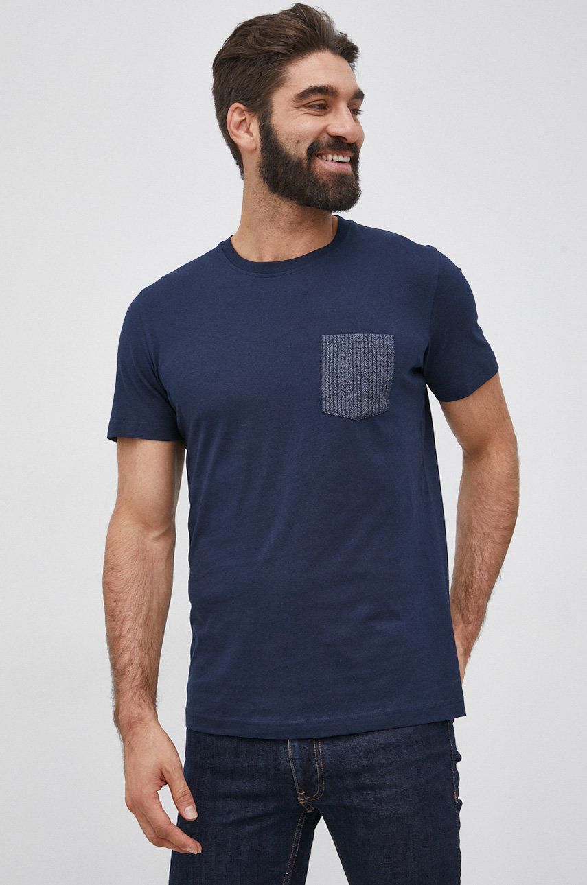 Selected Homme T-shirt bawełniany kolor granatowy gładki
