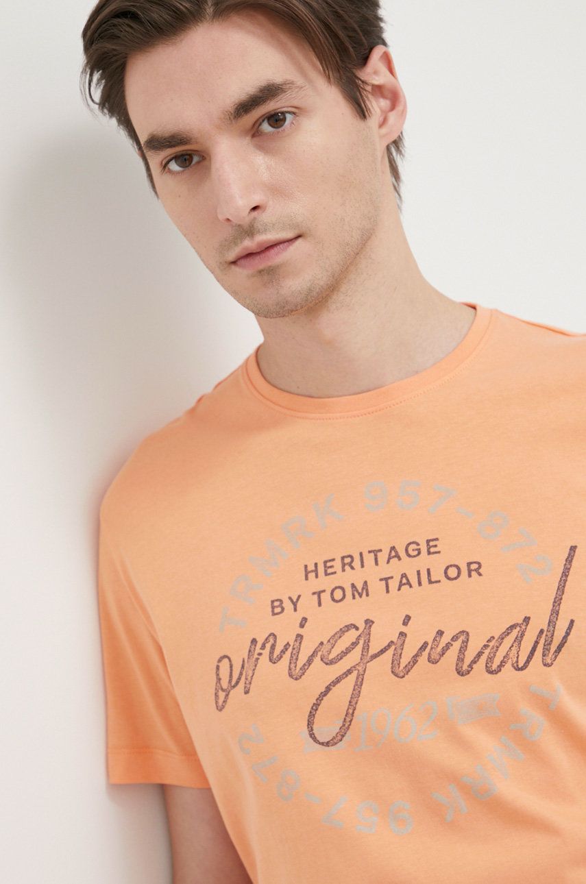 Tom Tailor tricou din bumbac culoarea portocaliu, cu imprimeu
