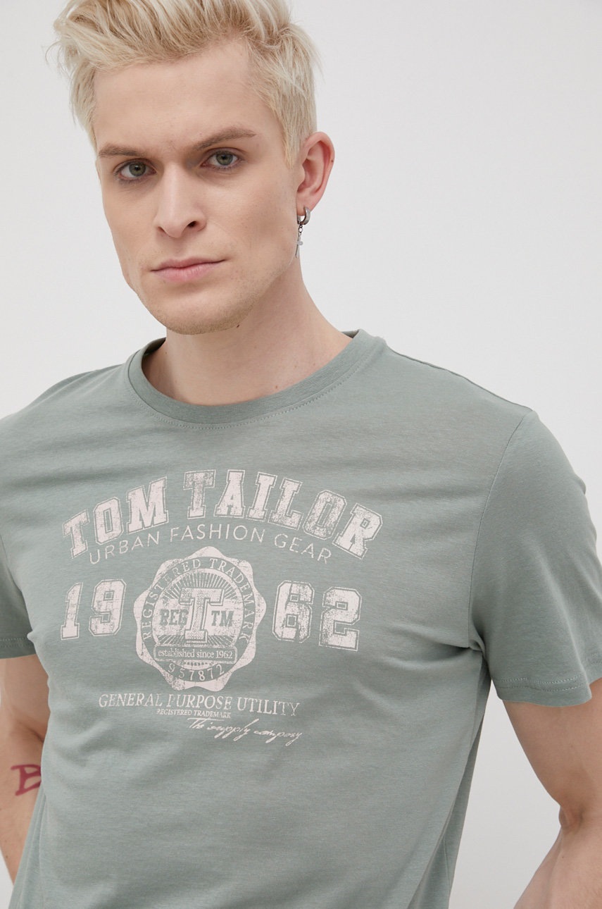 

Бавовняна футболка Tom Tailor колір зелений з принтом