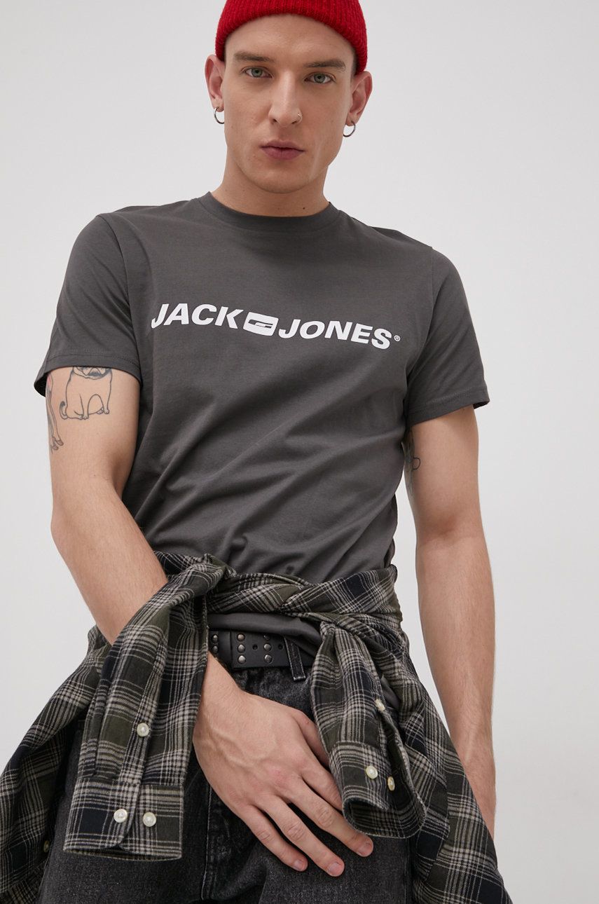 Jack & Jones Tricou din bumbac culoarea gri, cu imprimeu 2023 ❤️ Pret Super answear imagine noua 2022
