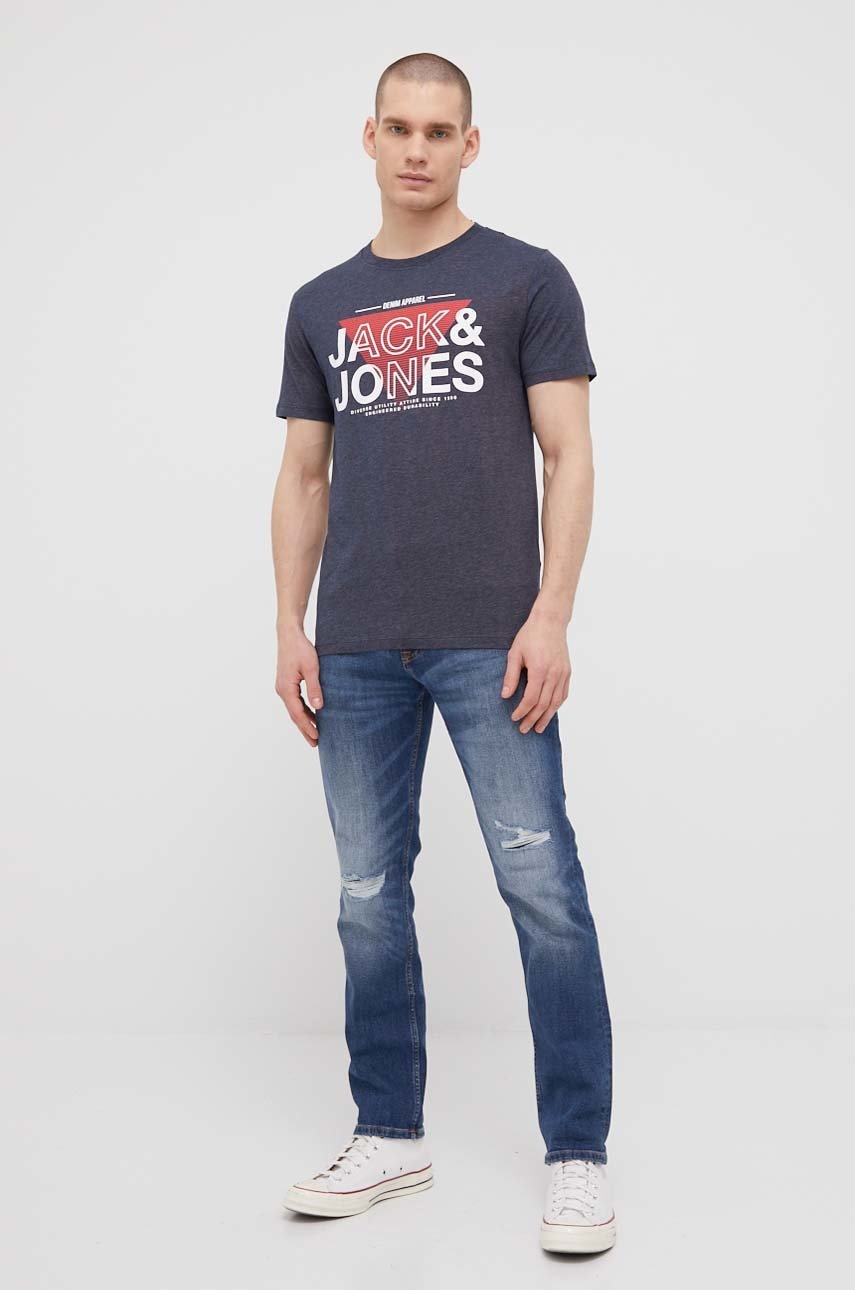 

Тениска Jack & Jones мъжки в тъмносиньо с принт, Тъмносин