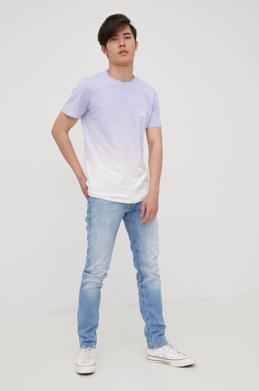 

Бавовняна футболка Jack & Jones колір фіолетовий візерунок
