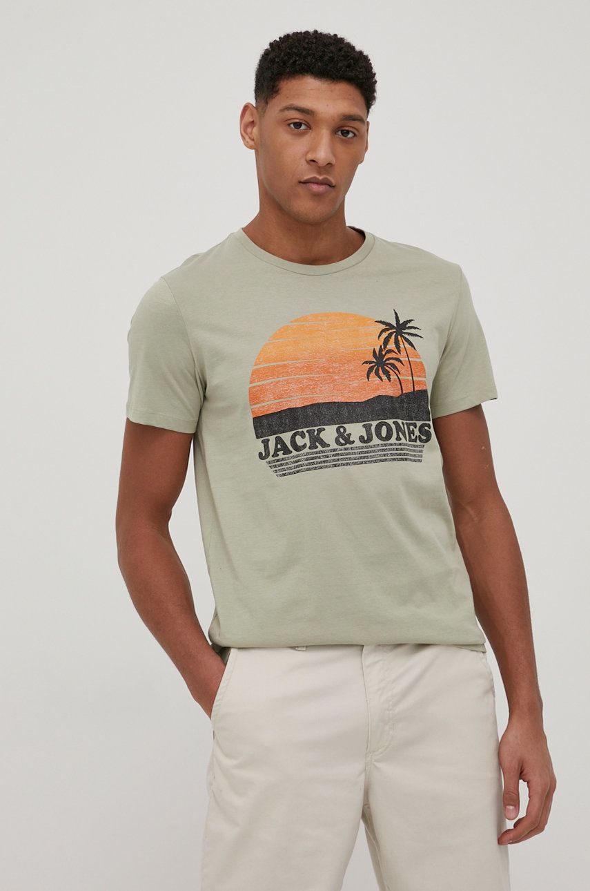Jack & Jones t-shirt męski kolor zielony z nadrukiem