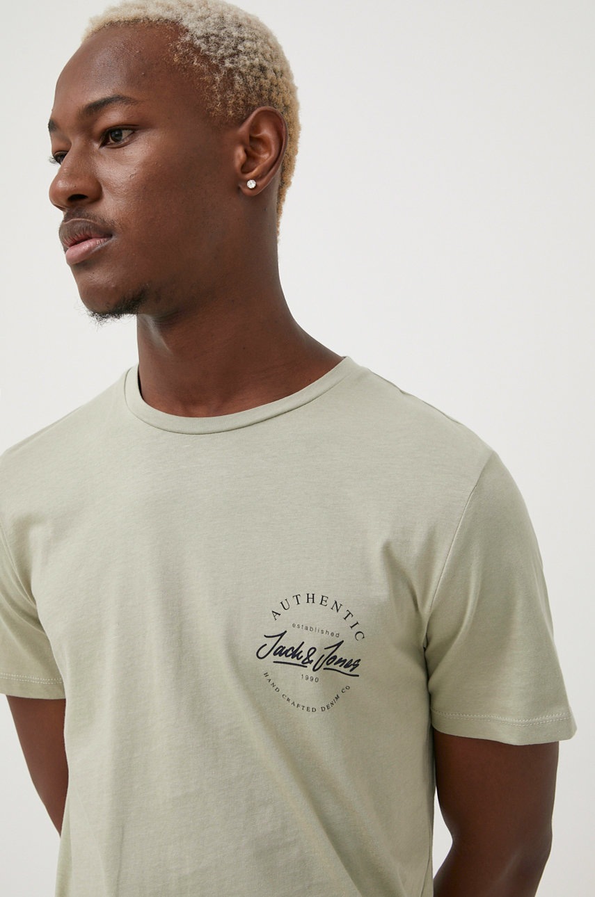 

Памучна тениска Jack & Jones в зелено с принт, Зелен