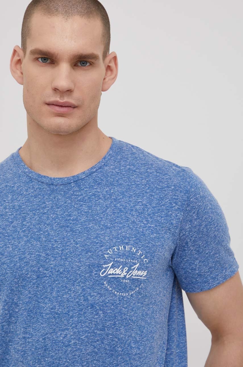 

Тениска Jack & Jones мъжки меланж на, Син