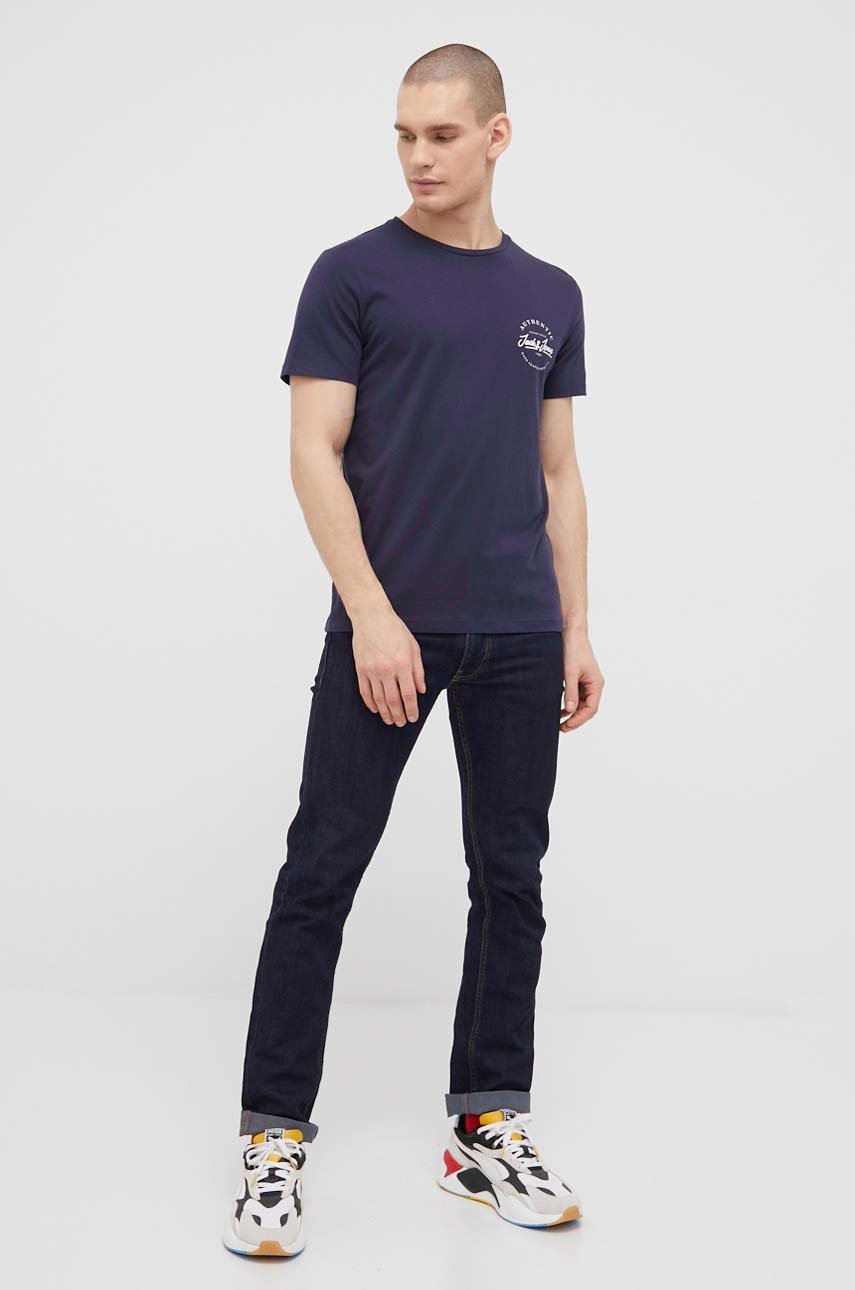

Хлопковая футболка Jack & Jones цвет синий с принтом