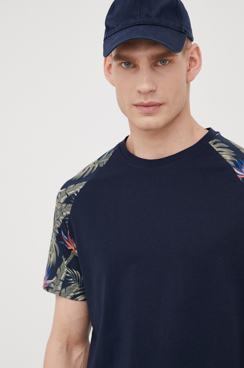 

Хлопковая футболка Jack & Jones цвет синий узорный