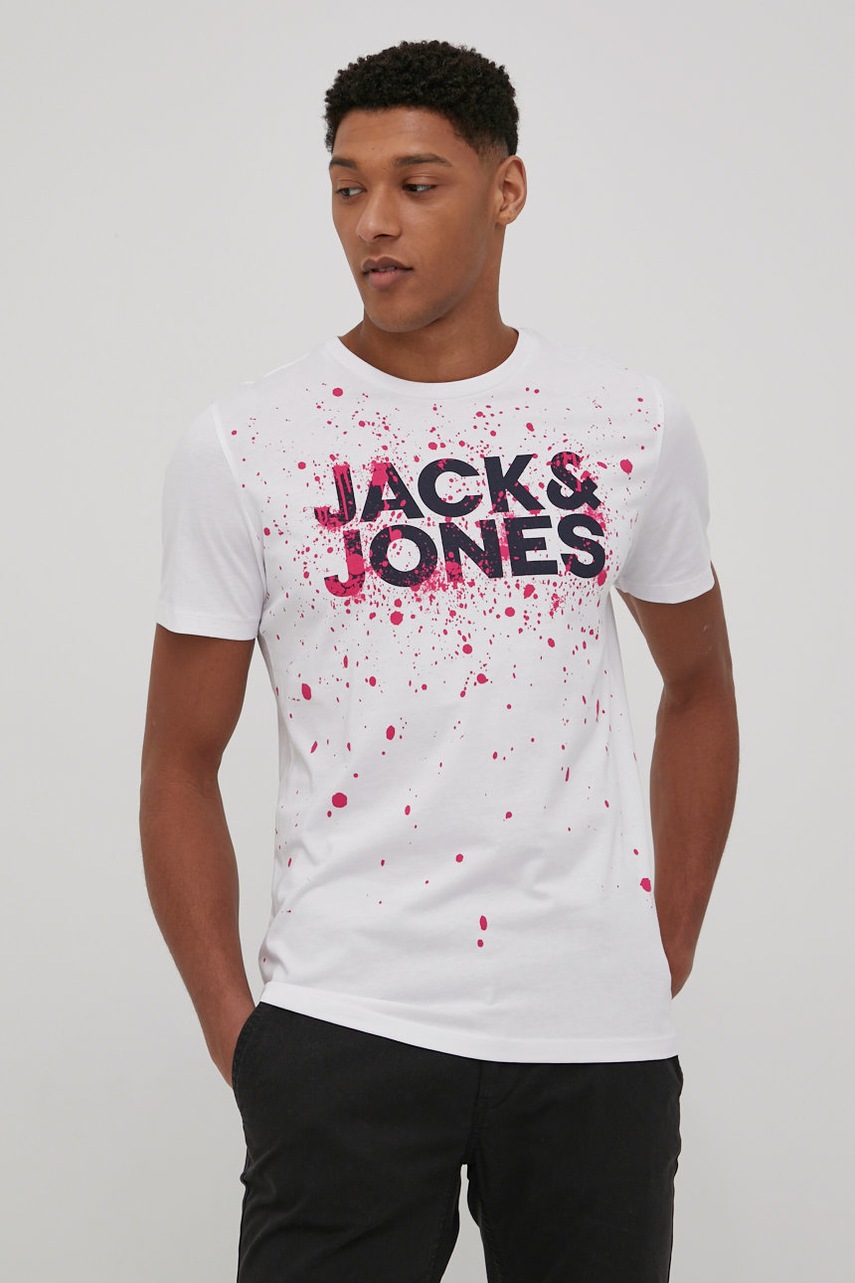 

Памучна тениска Jack & Jones в бяло с принт, Бял