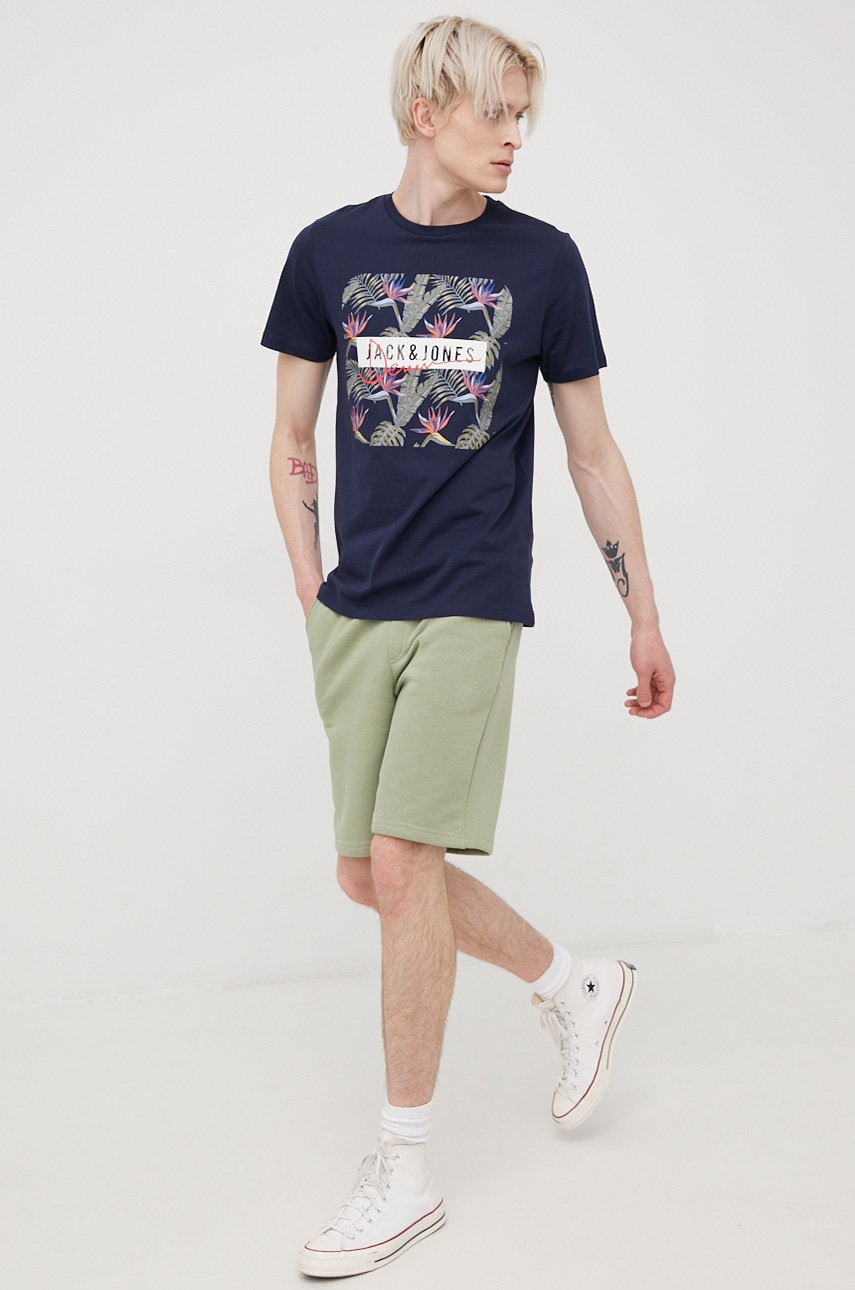 

Хлопковая футболка Jack & Jones цвет синий с принтом