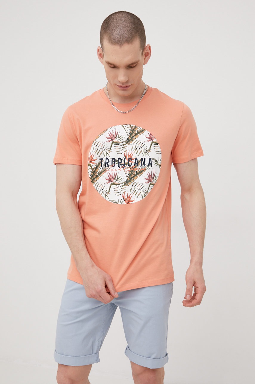 

Бавовняна футболка Jack & Jones колір помаранчевий з принтом