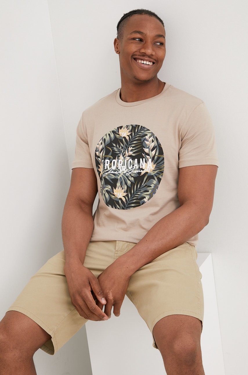 

Памучна тениска Jack & Jones в бежово с принт, Бежов