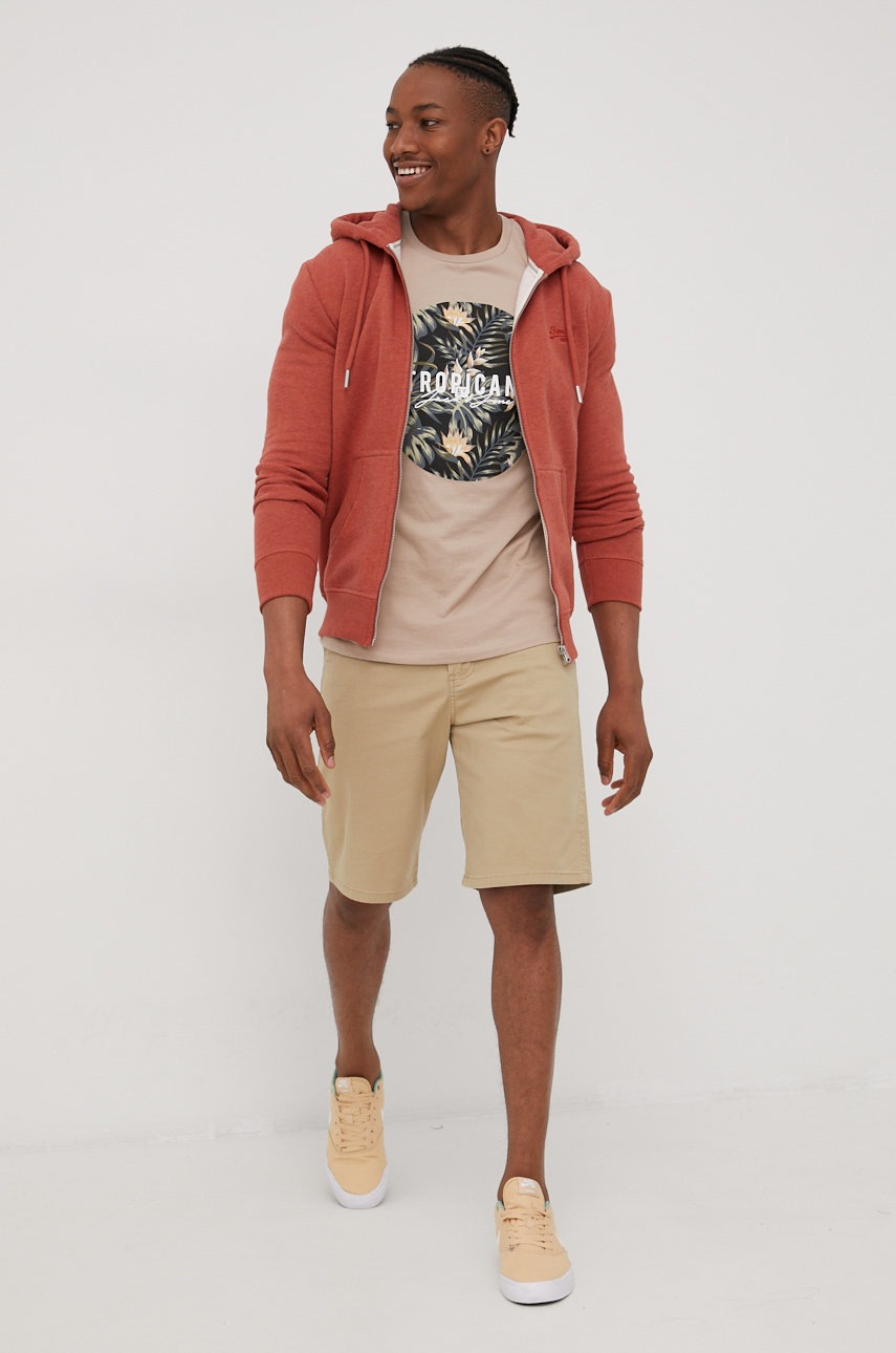 

Хлопковая футболка Jack & Jones цвет бежевый с принтом