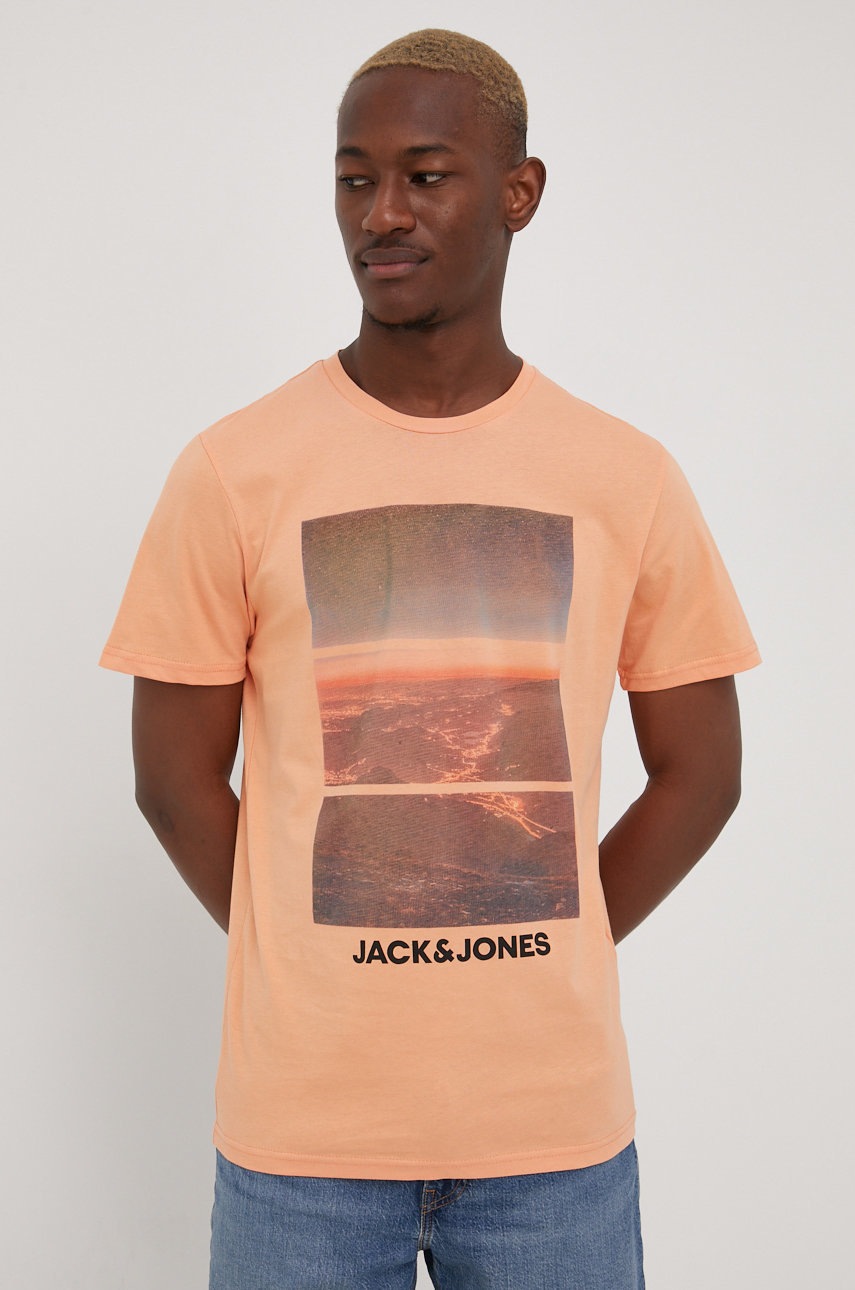 

Хлопковая футболка Jack & Jones цвет оранжевый с принтом