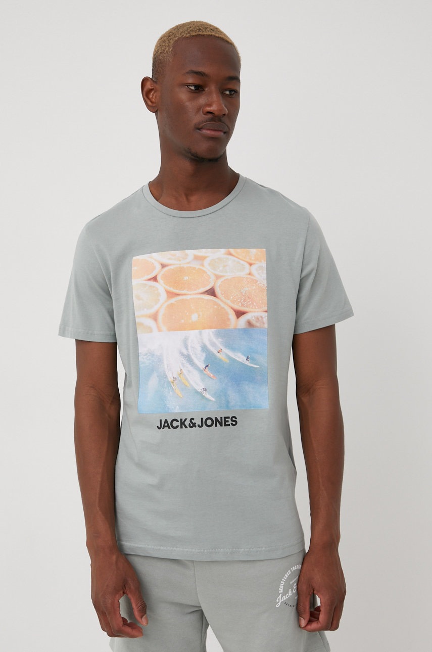 

Хлопковая футболка Jack & Jones цвет зелёный с принтом