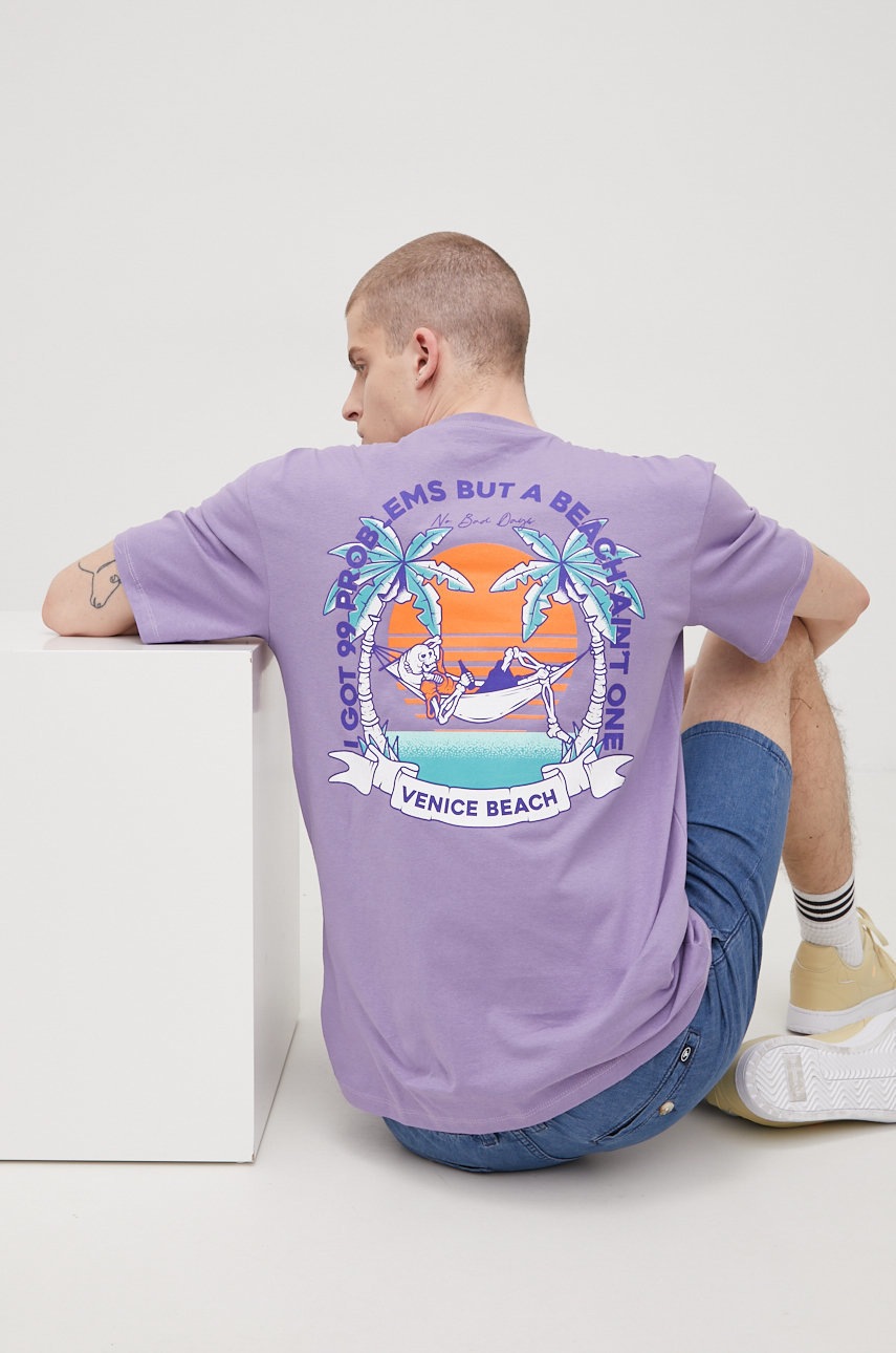 

Памучна тениска Jack & Jones в лилаво с принт, Виолетов