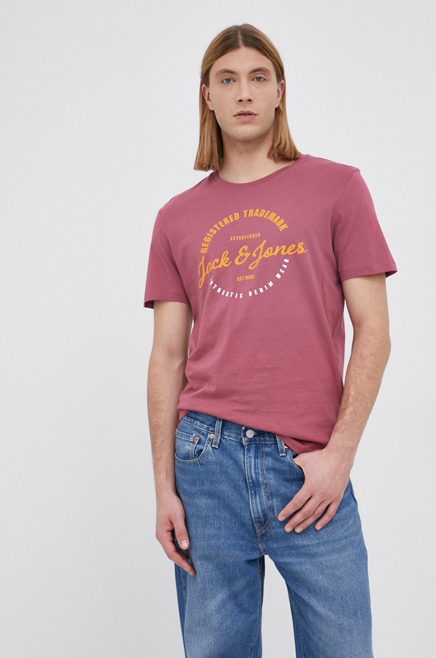 

Памучна тениска Jack & Jones в лилаво с принт, Виолетов