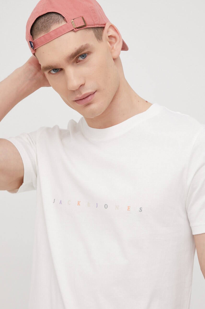 

Памучна тениска Jack & Jones в бежово с принт, Бежов