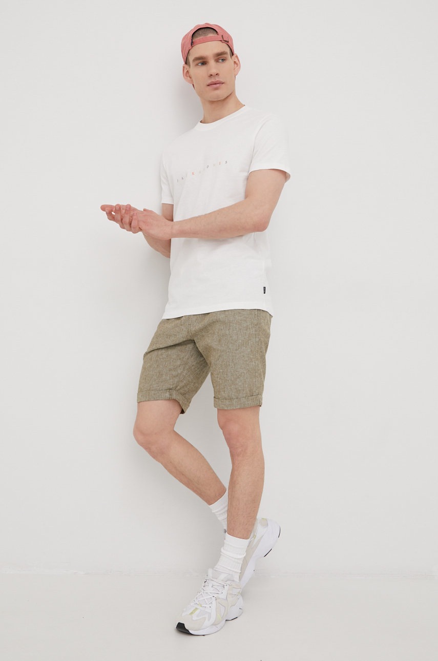 

Хлопковая футболка Jack & Jones цвет бежевый с принтом