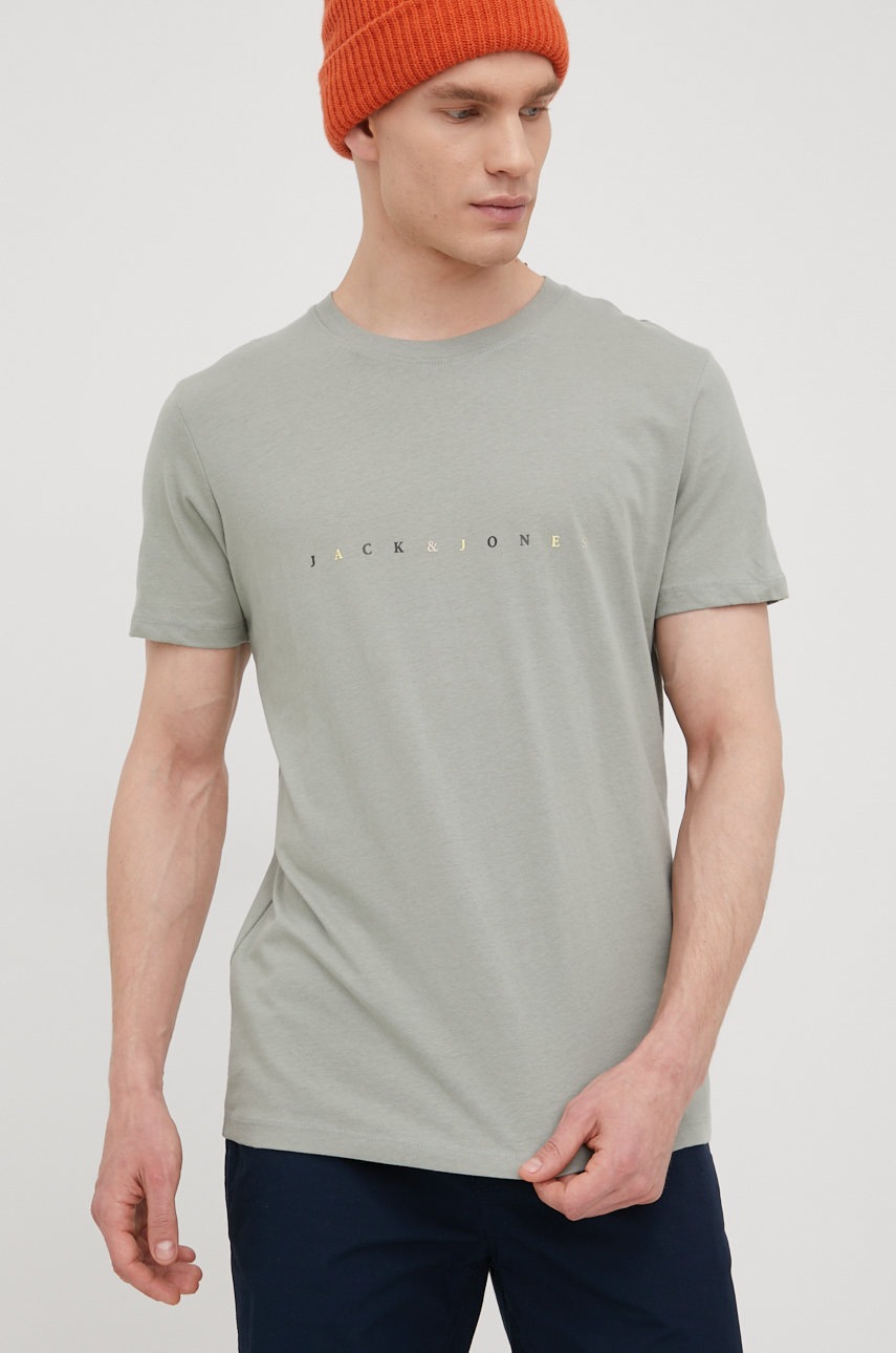 

Памучна тениска Jack & Jones в зелено с принт, Зелен
