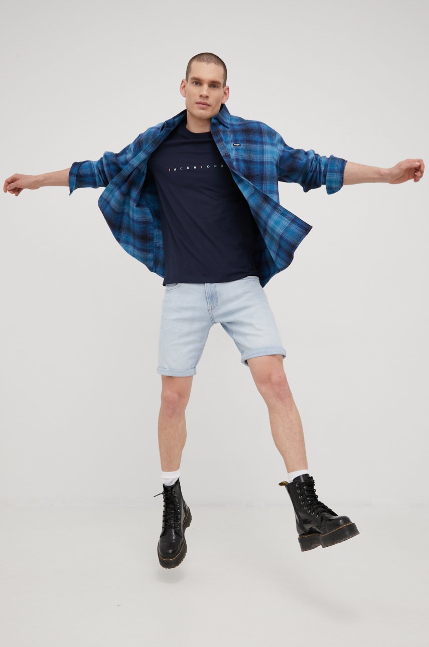 

Хлопковая футболка Jack & Jones цвет синий с принтом