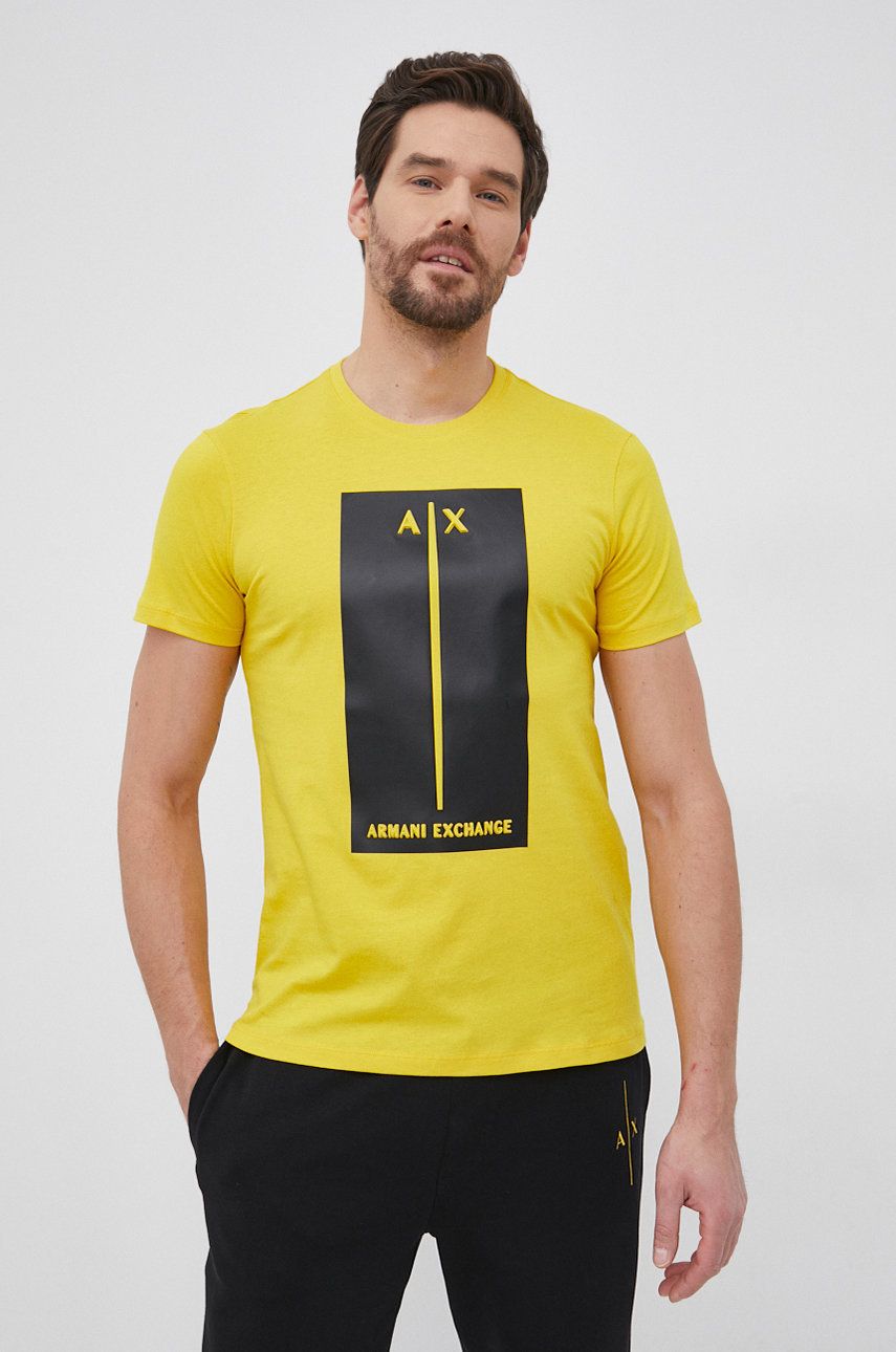 Armani Exchange Tricou din bumbac culoarea galben, cu imprimeu answear imagine noua