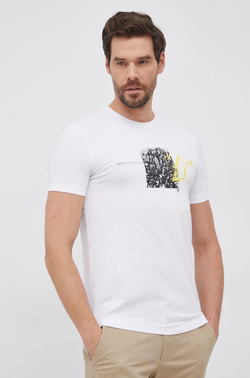 Armani Exchange Tricou bărbați, culoarea alb, cu imprimeu answear imagine noua