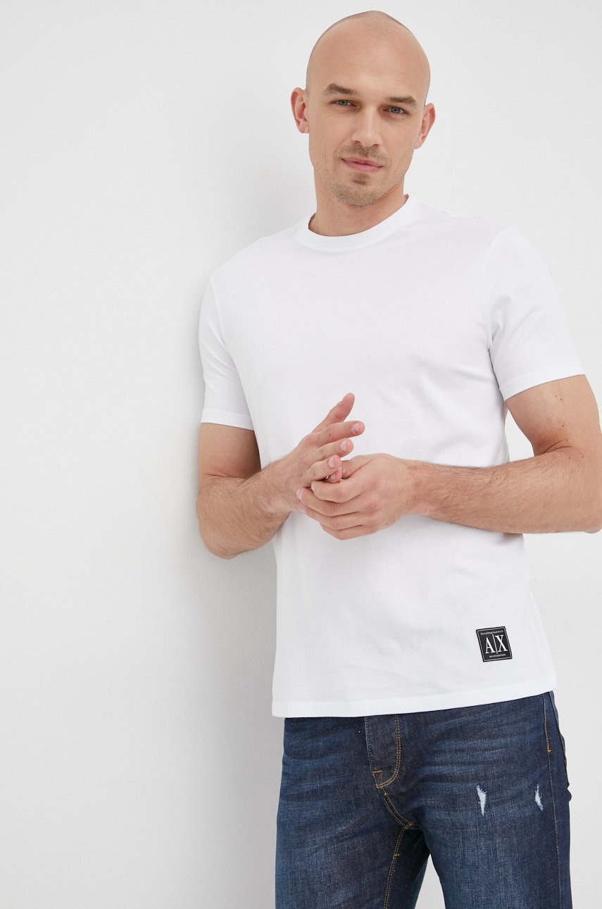 

Памучна тениска Armani Exchange в бяло с изчистен дизайн, Бял