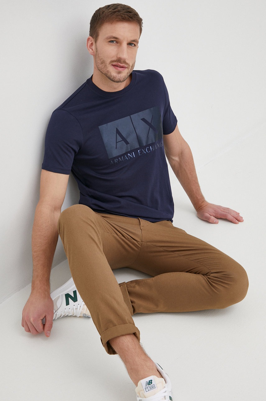 

Бавовняна футболка Armani Exchange колір синій з принтом