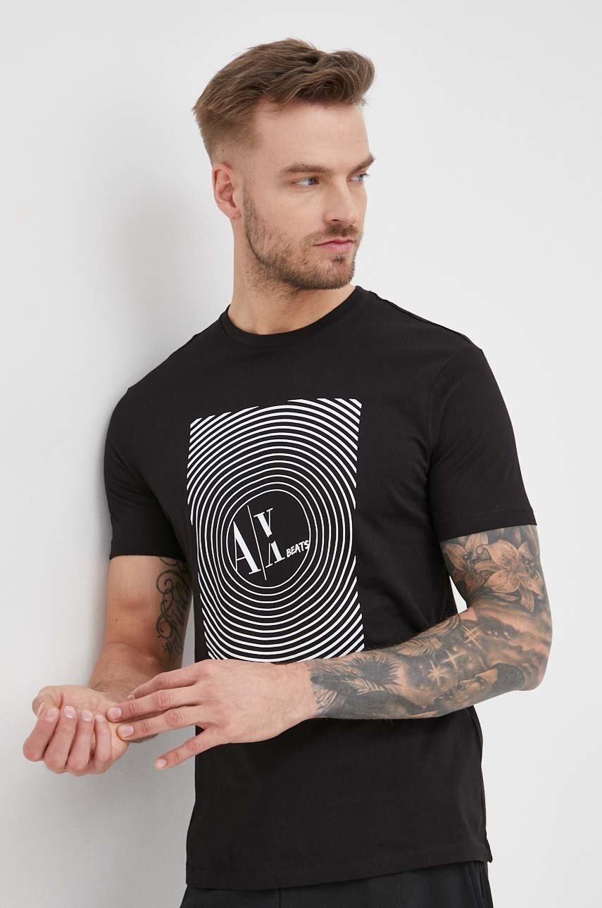 

Памучна тениска Armani Exchange в черно с принт, Черен