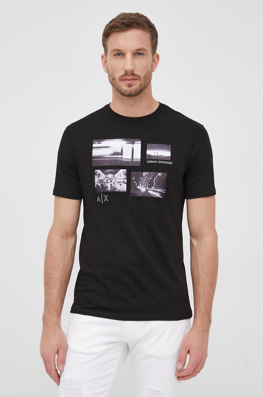 Armani Exchange tricou din bumbac culoarea negru, cu imprimeu Armani Exchange tricou din bumbac culoarea negru, cu imprimeu ANSWEAR