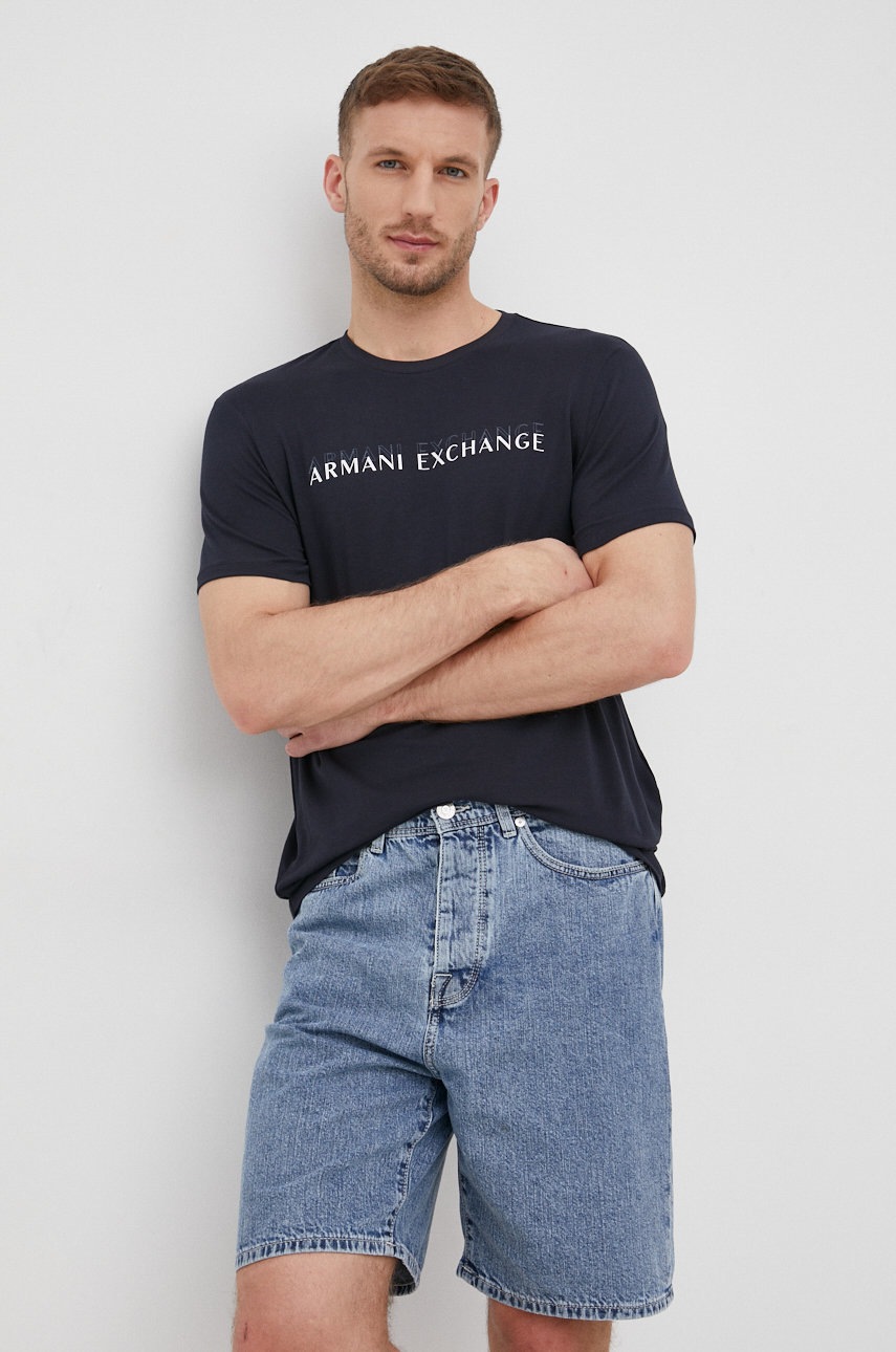 

Тениска Armani Exchange в тъмносиньо с апликация, Тъмносин