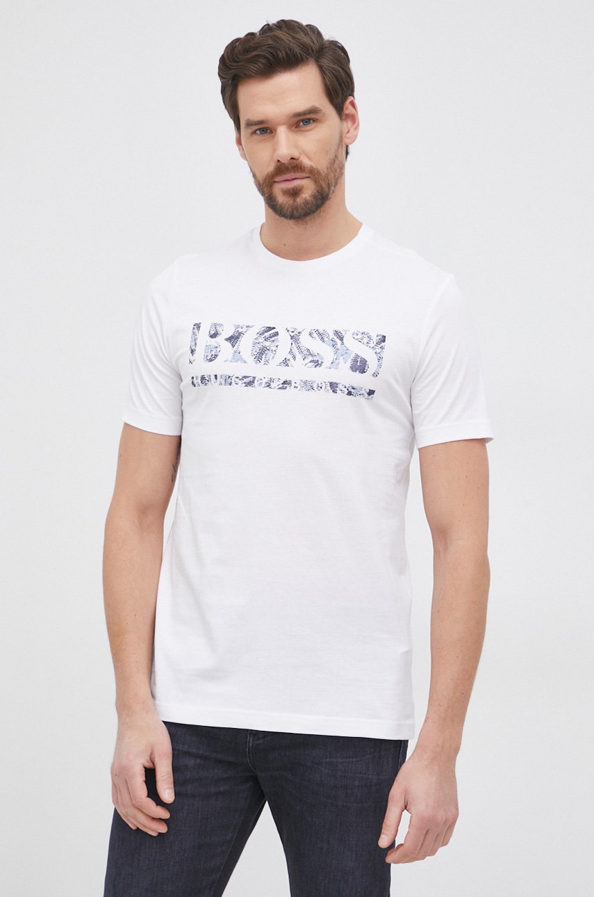 

Памучна тениска Boss Athleisure в бяло с принт, Бял