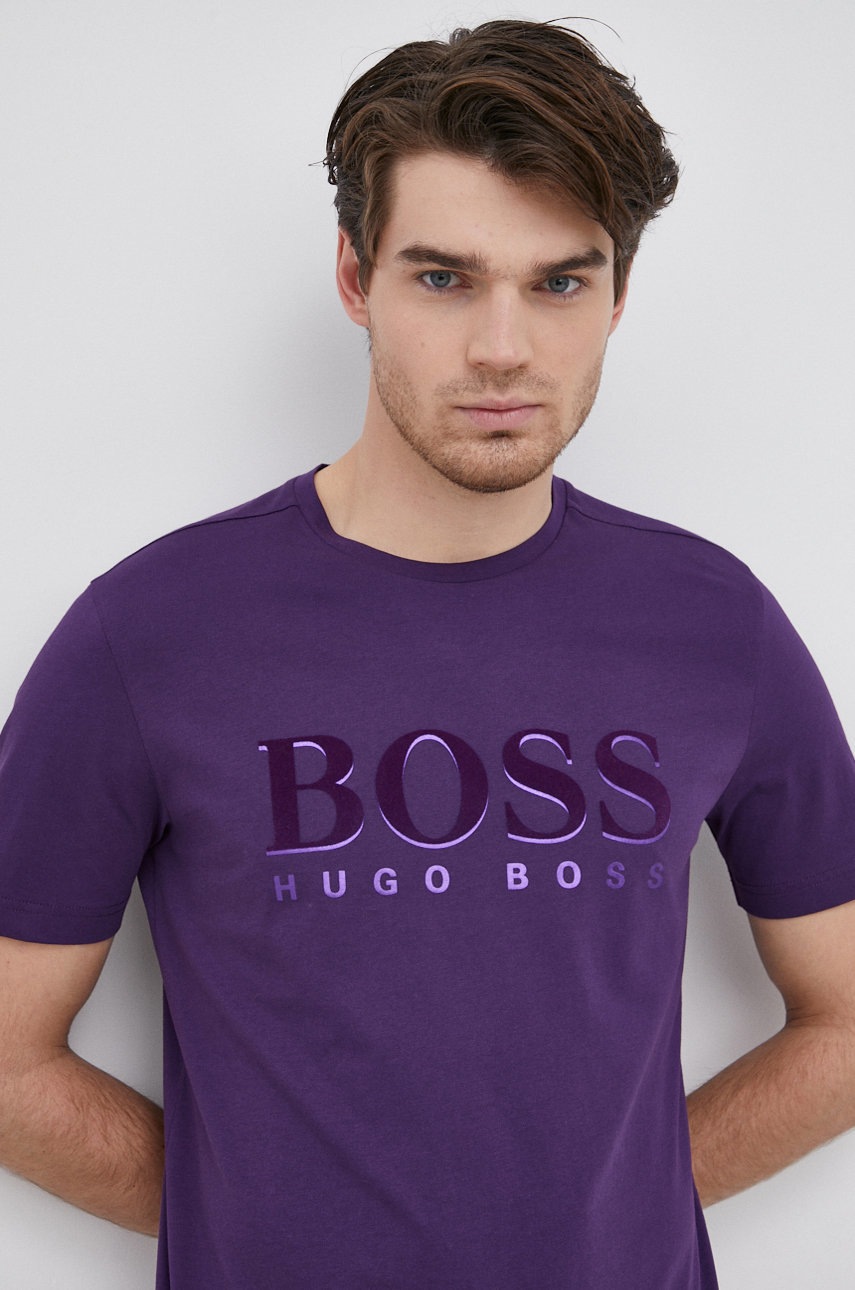 Boss T-shirt bawełniany Athleisure kolor fioletowy gładki