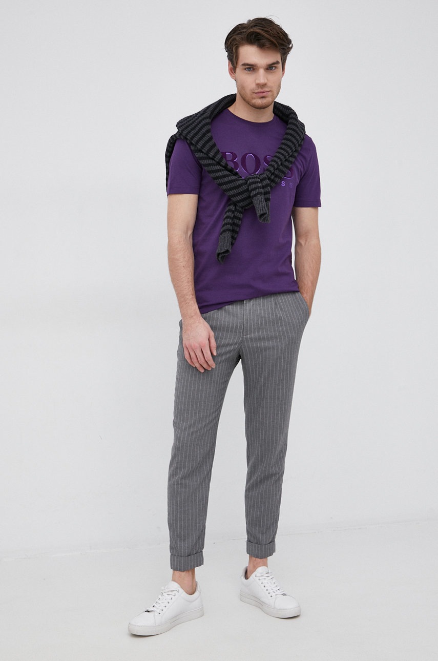 

Хлопковая футболка Boss Athleisure цвет фиолетовый гладкий