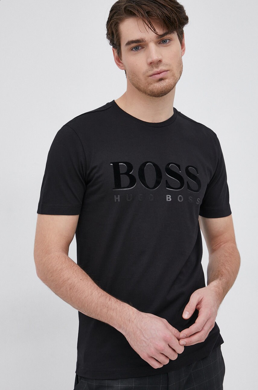 Boss tricou din bumbac athleisure culoarea negru, material neted